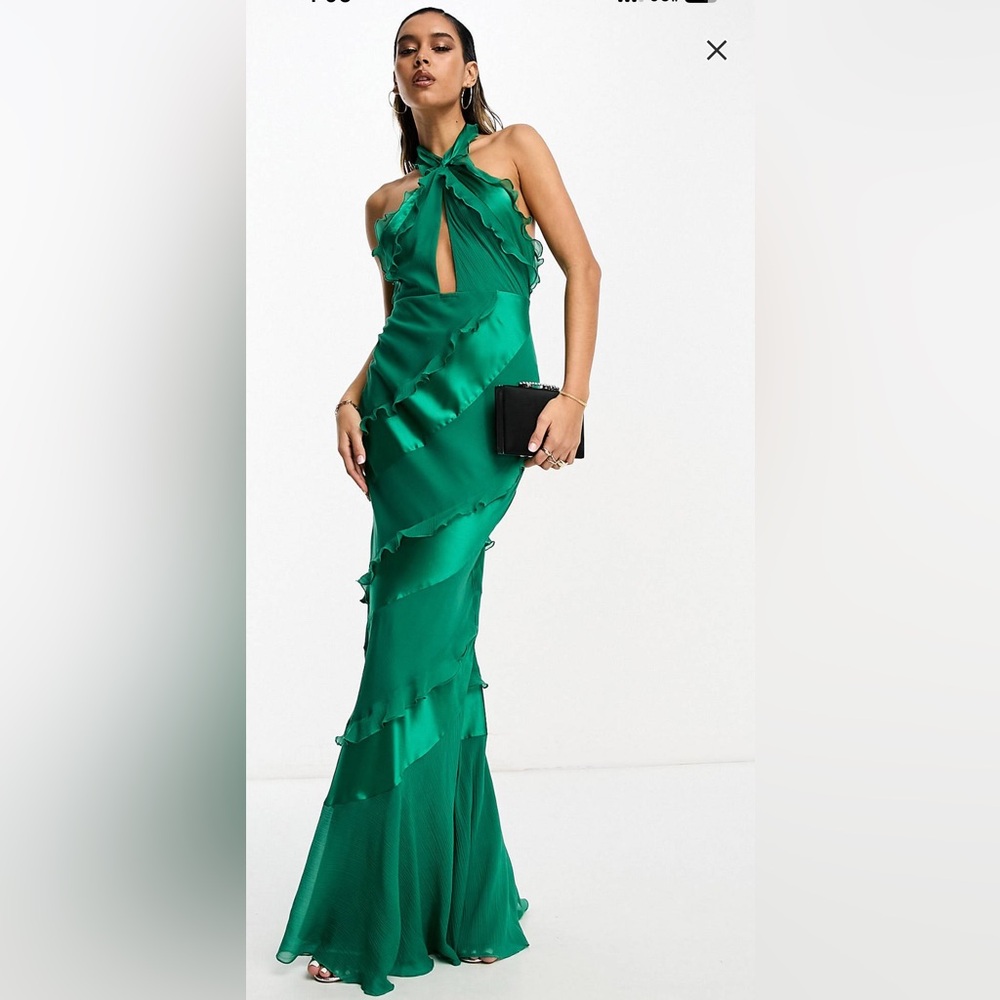 ASOS DESIGN Ruffle Twisted Halter neck Maxi Dress